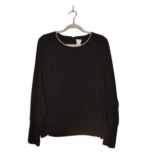 CHICO'S $89 Black Long Sleeve Beaded‎ Neck Blouse Ribbed Cuffs Chico's 3 / US XL